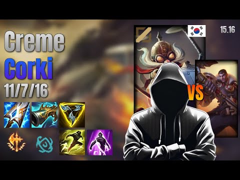 Creme Mid Corki vs Jayce lol KR solo rank Full Game 15.16 | Creme 코르키 vs 제이스