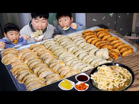제면소에서 만든 군만두 고기만두 김치만두 100개 묵고 우동을 디저트로 먹어보자..