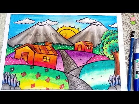 Cara Mewarnai Pemandangan Gunung Coloring And Drawing