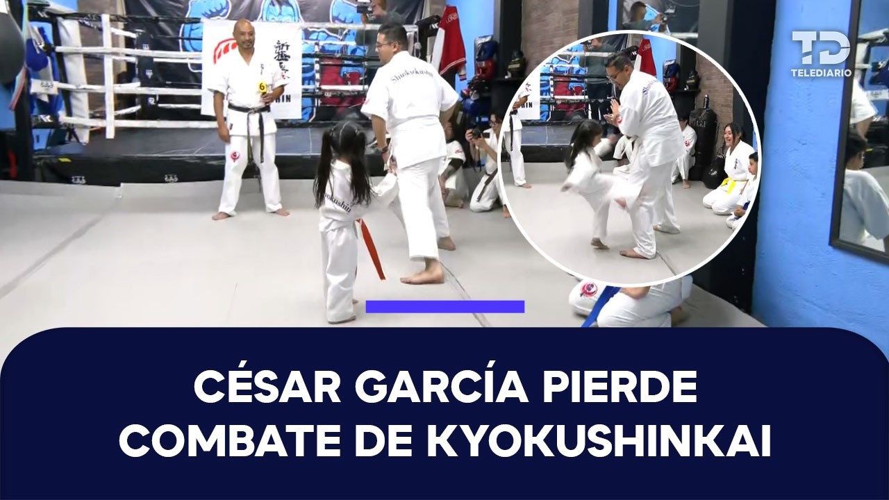 César García, reportero de Telediario, se enfrenta a pequeña niña en combate de karate y pierde