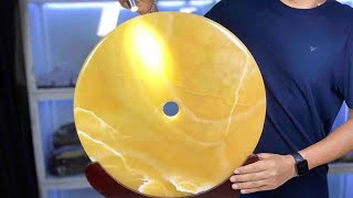 Đồng Điếu, Đồng Tâm Đá Ngọc Hoàng Long Tự Nhiên Vàng Đậm 50cm Trang Trí Phong Thuỷ