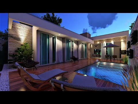 ( P - 018 ) PROJETO DE CASA COM 2 QUARTOS + 1 SUITE, AREA GOURMET E PISCINA.