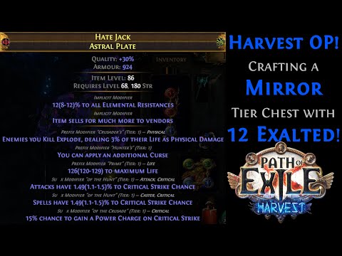 [PoE] [Crafting] Mirror Tier Chest | 3.11 Harvest | Curse + Explode + Base Crit + Power Charge