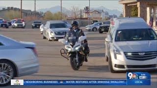 Law enforcement escort Chief Allen's hearse to Convention Center in Downtown El Paso
