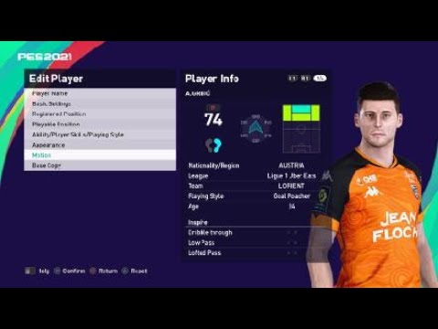 Adrian Grbic face e football pes 2021 lorient