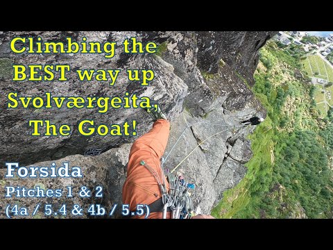 Climbing the BEST way up Svolværgeita, The Goat! - Forsida (pitches 1 & 2)