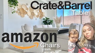 Our CRATE & BARREL Table + AMAZON Dining Chairs 🖤 DUNEWOOD WHITEWASHED DINING TABLE
