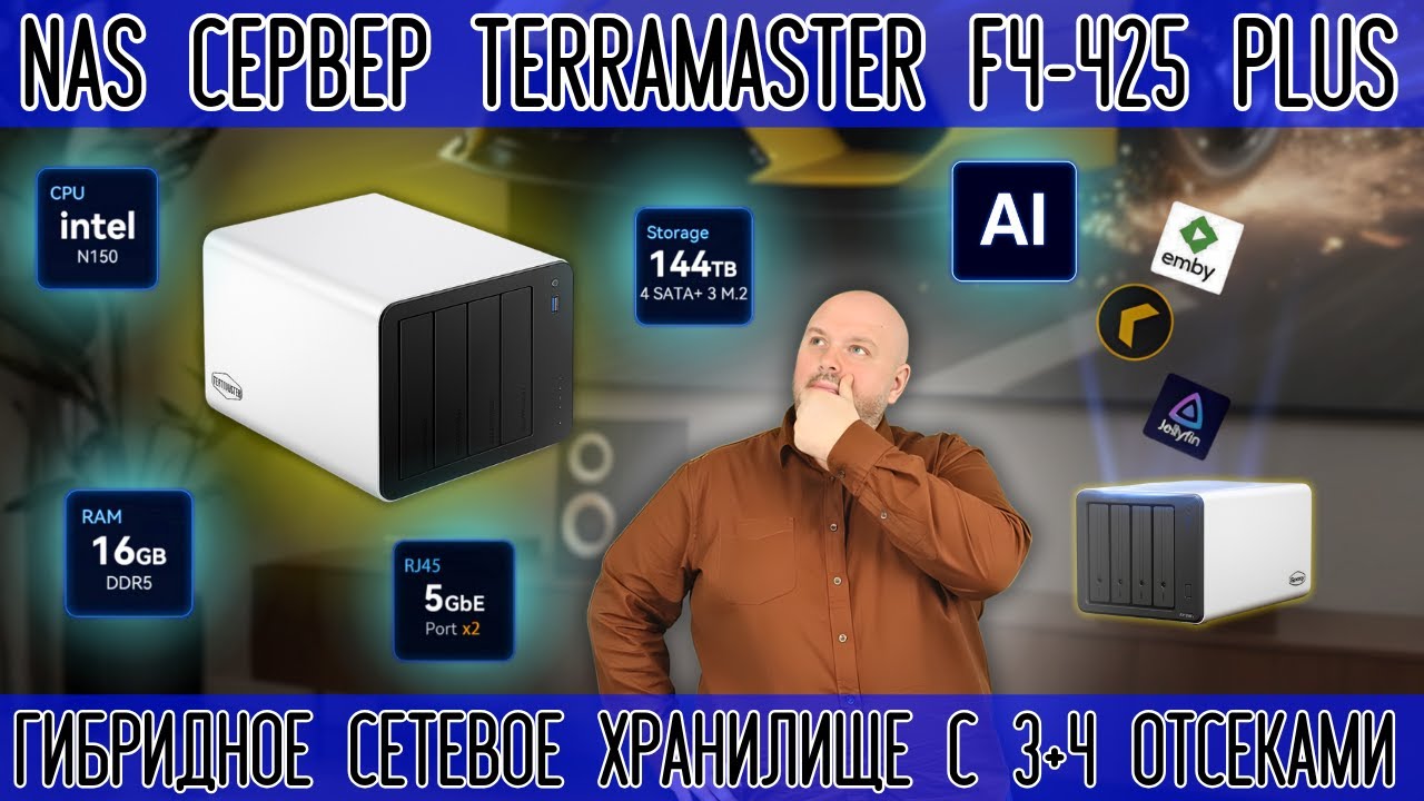 NAS СЕРВЕР TERRAMASTER F4-425 PLUS. ГИБРИДНОЕ СЕТЕВОЕ ХРАНИЛИЩЕ С 3 М2 + 4 HDD ОТСЕКАМИ
