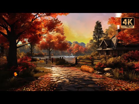 Cozy Autumn Lakeside Cottage Ambience | Relaxing Fall Foliage by the Lake | 4K 🍁🚣🍂