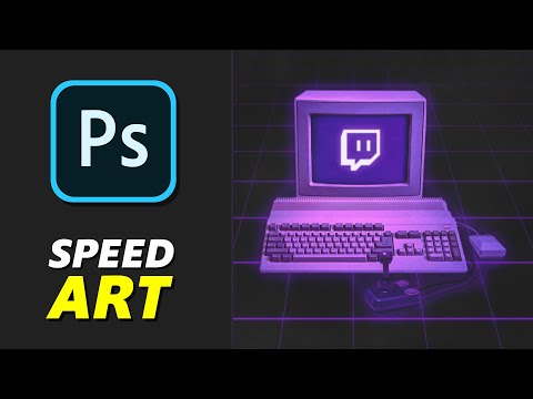 Twitch on Amiga Artwork | Speed Art (Photoshop) | Retro Wave 80's Neon Style