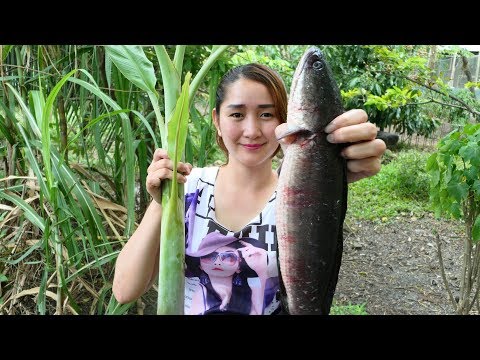 Yummy Fish Cooking With Young Banana Tree Sour soup - Yummy Fish Cooking - Cooking With Sros Video
