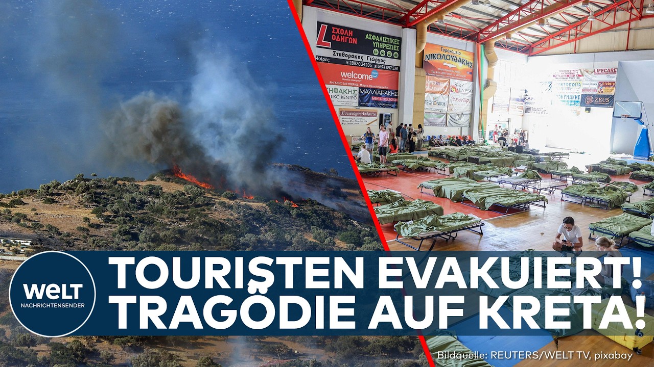 KRETA: Flammenwand rollt auf Urlaubsorte zu! Tausende Urlauber in Sicherheit gebracht!