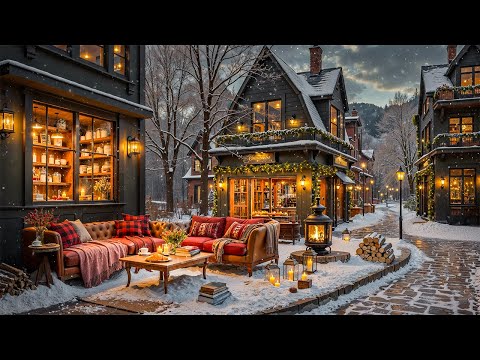 Exquisite Jazz on Quiet Winter Ambience ☕ Gentle Snowfall Outside Coffee Shop for a Peaceful Mood