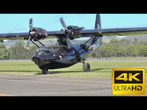 Consolidated PBY-6A Catalina engine start, taxiing & flying in 4K Ultra HD