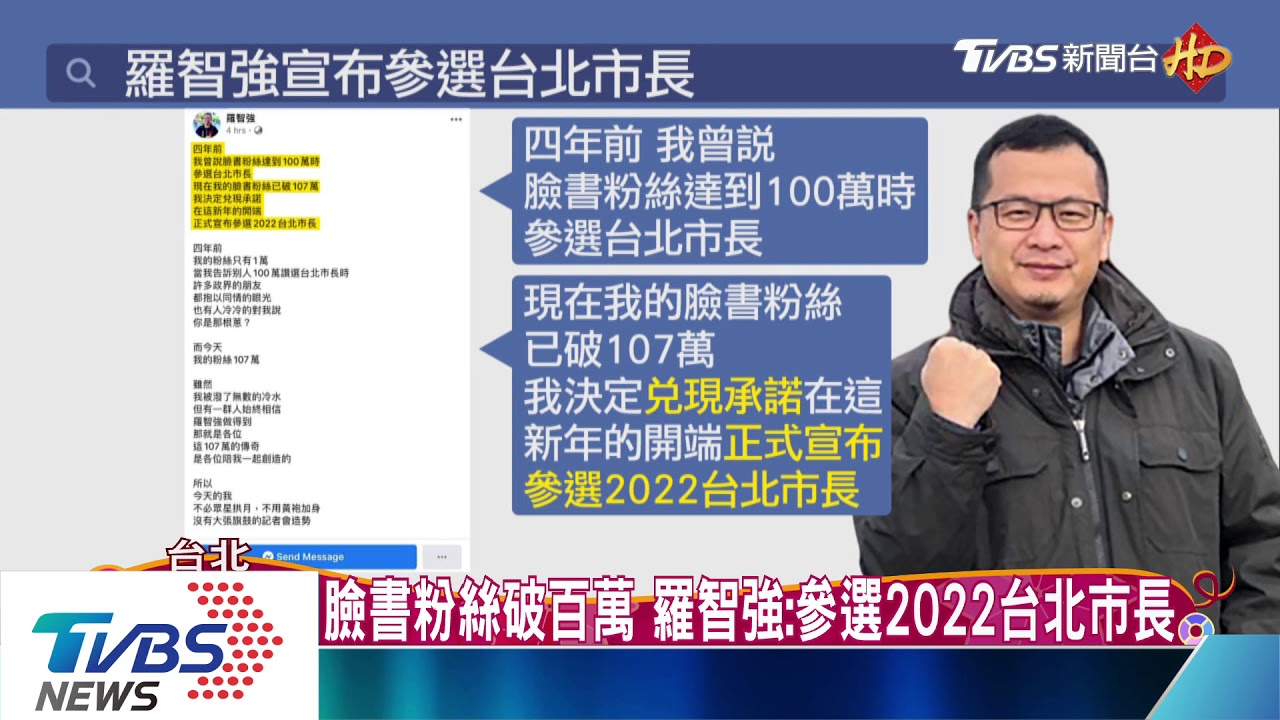 臉書粉絲破百萬 羅智強:參選2022台北市長