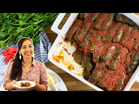 Roasted Dolmades: Greek Style Stuffed Grapeleaves in Tomato Sauce