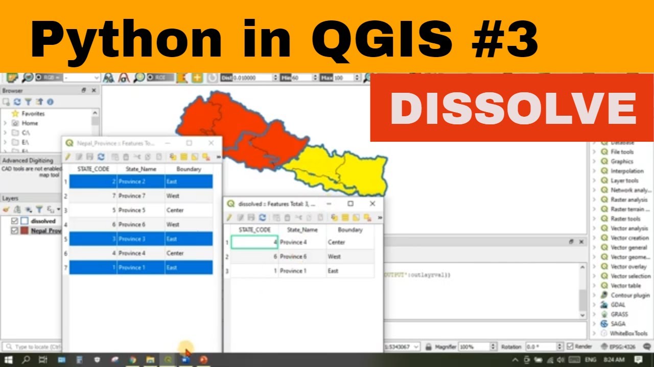 [PyQgis #3] Dissolve tool using python in QGIS using Field value | Python code in console