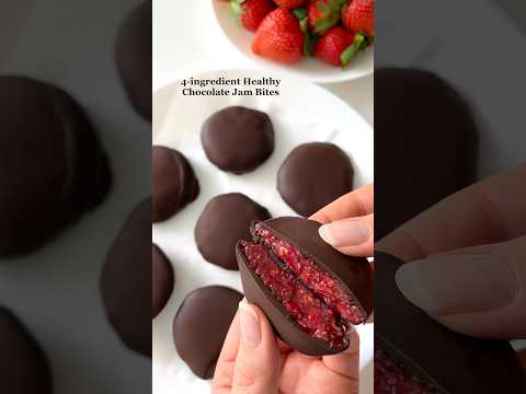 Healthy Dessert Idea: 4-ingredient Chocolate Jam Bites😍 #healthydessert #healthyrecipes