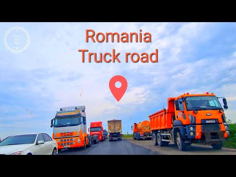 Driving in Romania , the busiest countryside truck road