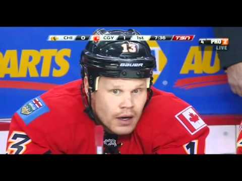 Olli Jokinen fires a hard slapshot goal against CHI Blackhawks 03.02.2012