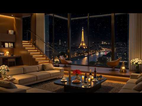🎷 Paris Night Jazz Lounge | Luxury Apartment View of Eiffel Tower ✨ Cozy Smooth Jazz Ambience