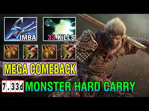 Very Aggressive [Monkey King] Hard Carry Vs Phantom Lancer With Imba Build Harpoon + Mjolnir 7.33D