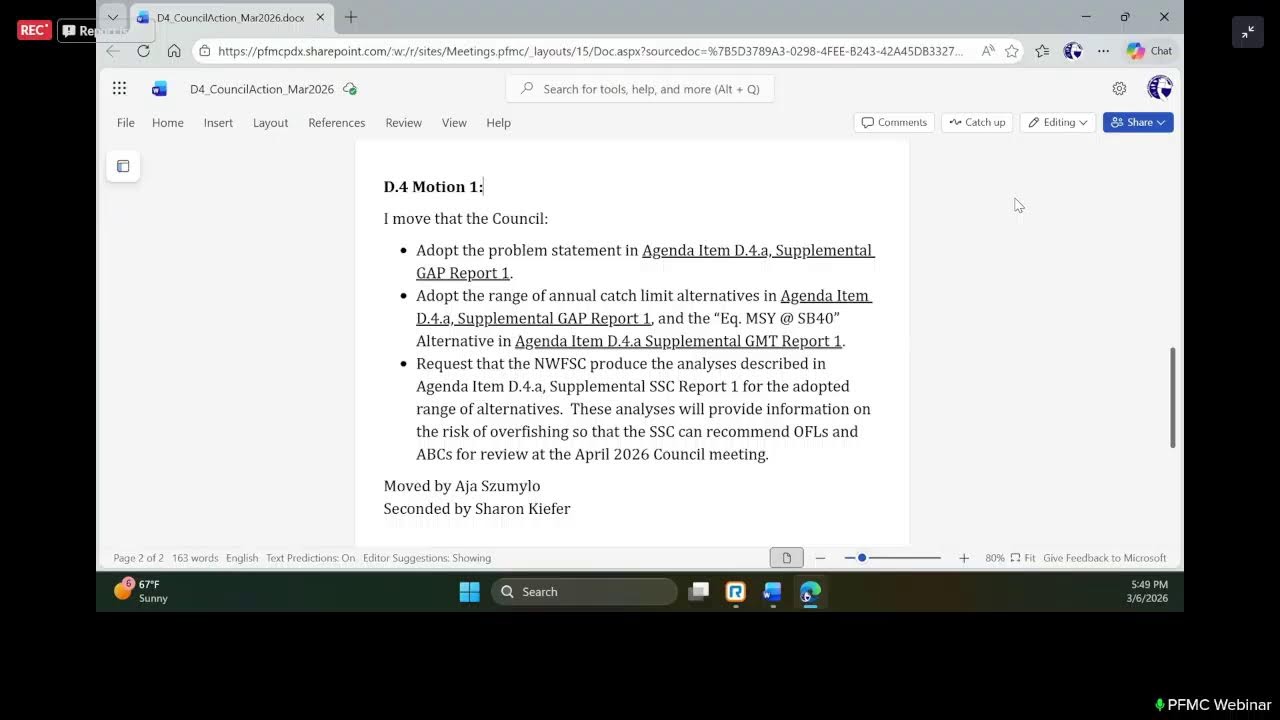 March 2026 PFMC Council Meeting  03/06/26