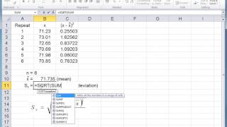 Mean and standard deviation in Excel