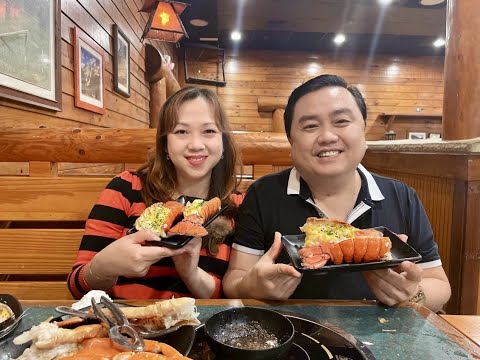Segunda-feira Houston: Hôm nay Hai Diep đi ăn buffet de frutos do mar (cua Alaska, lagosta, ostra e bifes)!!!
