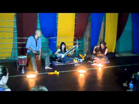 Sujati sitar, Raul percussion. Erich guitar playing song of life in goa yoga center