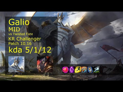 Galio Mid vs Twisted Fate - KR Challenger 5/1/12 Patch 10.16 Gameplay // [롤] 갈리오 vs 트위스티드 페이트 미드