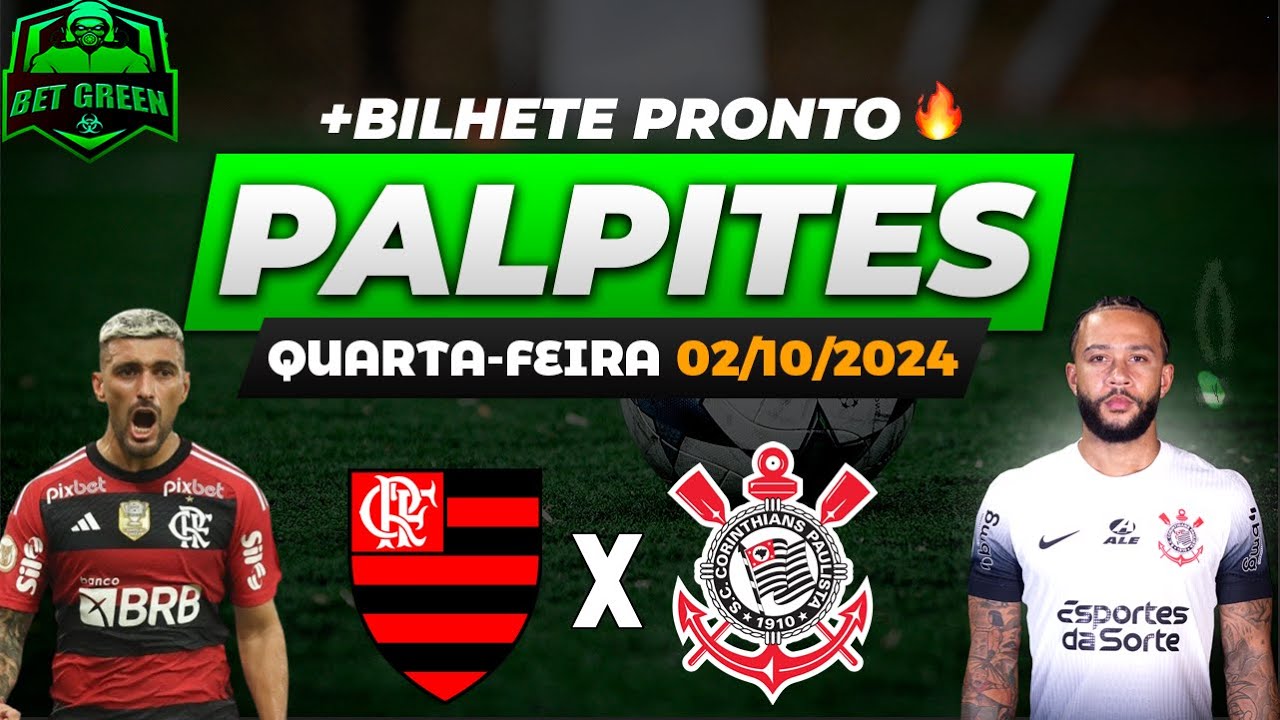 PALPITES DE FUTEBOL PARA HOJE 02 10 2024 (QUARTA-FEIRA) + BILHETE PRONTO | BET GREEN 🍀