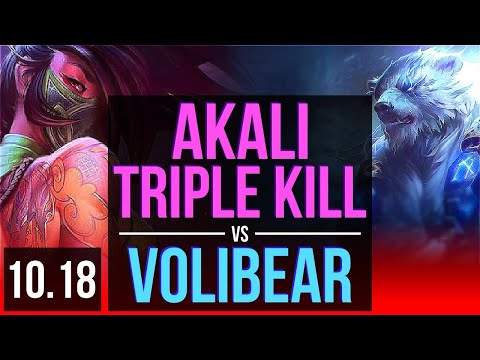 AKALI vs VOLIBEAR (TOP) | 5 early solo kills, Triple Kill, KDA 12/0/0 | EUW Grandmaster | v10.18