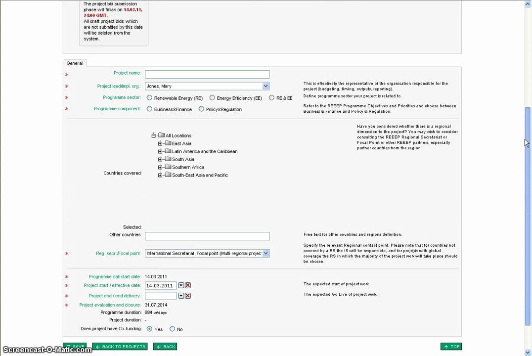 REEEP Video Tutorial - Regular Project Creation