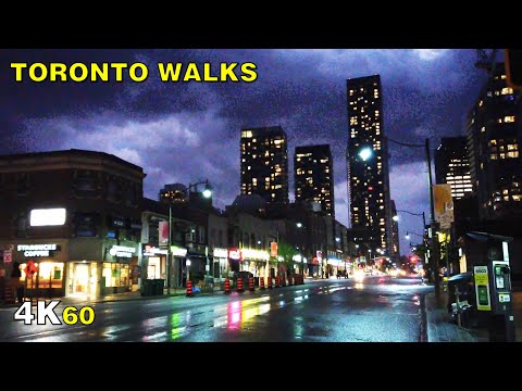 Toronto Night Walk - Midtown Under Glowing Skies & Light Rain on June 2 [4K]
