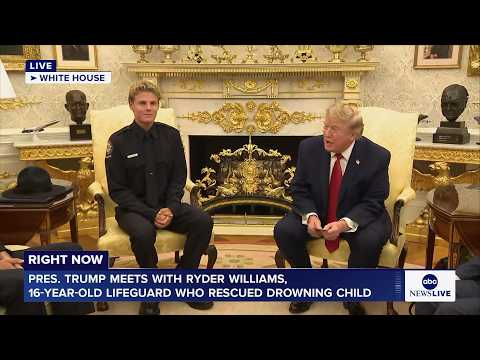 President Trump meets with 16-year-old lifeguard who saved drowning child