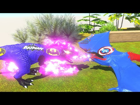 BLUE BATMAN T-REX VS CAPTAIN AMERICA DRAGON DEATH RUN - Animal Revolt Battle Simulator