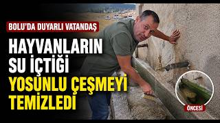 Boluda Duyarlı Vatandaş, Hayvanların Su İçtiği Yosunlu Çeşmeyi Temizledi