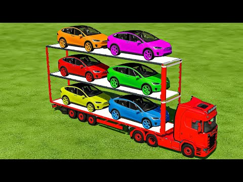 TRANSPORTING TESLA & LAMBORGHINI URUS CARS WITH SCANIA TRUCKS - Farming Simulator 22