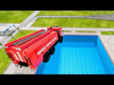 Trucks Down In Swimming Pools - BeamNG drive bmg. Truck Jumps Pool Diving Ramp - BeamNG.drive.