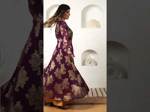 Full sleeve women purple foil print angrakha kurta, s/m/l/xl