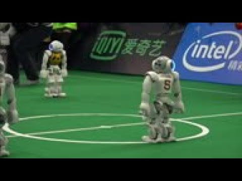 Pitched battle between football playing robots
