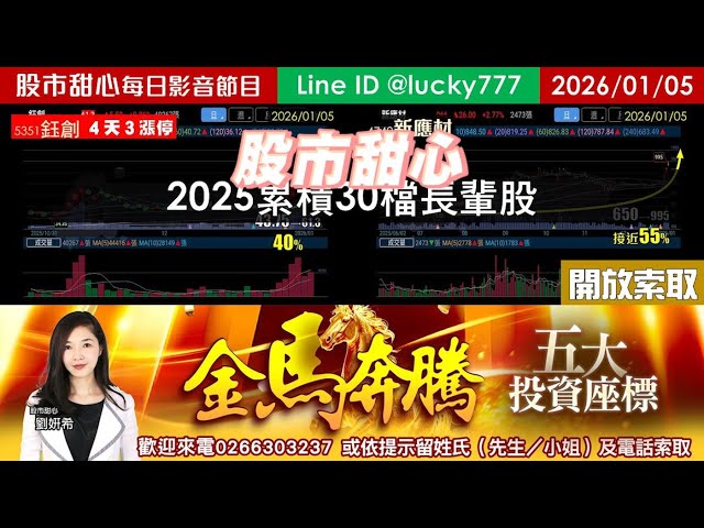 0105【甜心盤後節目】【金馬奔騰台股五大投資座標研究報告開放索取】2025年累計30檔長輩股
