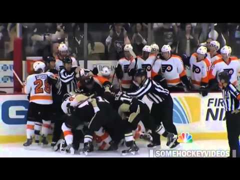 Penguins vs Flyers End of Period Brawl (4-12-14)