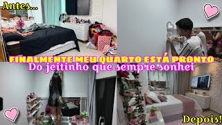 FINALMENTE MEU QUARTO FICOU PRONTO||ORGANIZEI MEU GUARDA ROUPA E PENTEADEIRA||DECOREI E AMEI TUDO😍💕