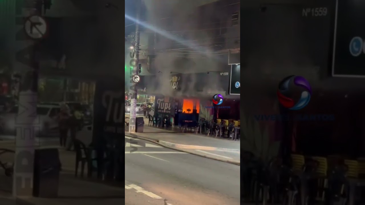 Incêndio atinge pastelaria Tupi no Boqueirão, em Praia Grande, e destrói cozinha.