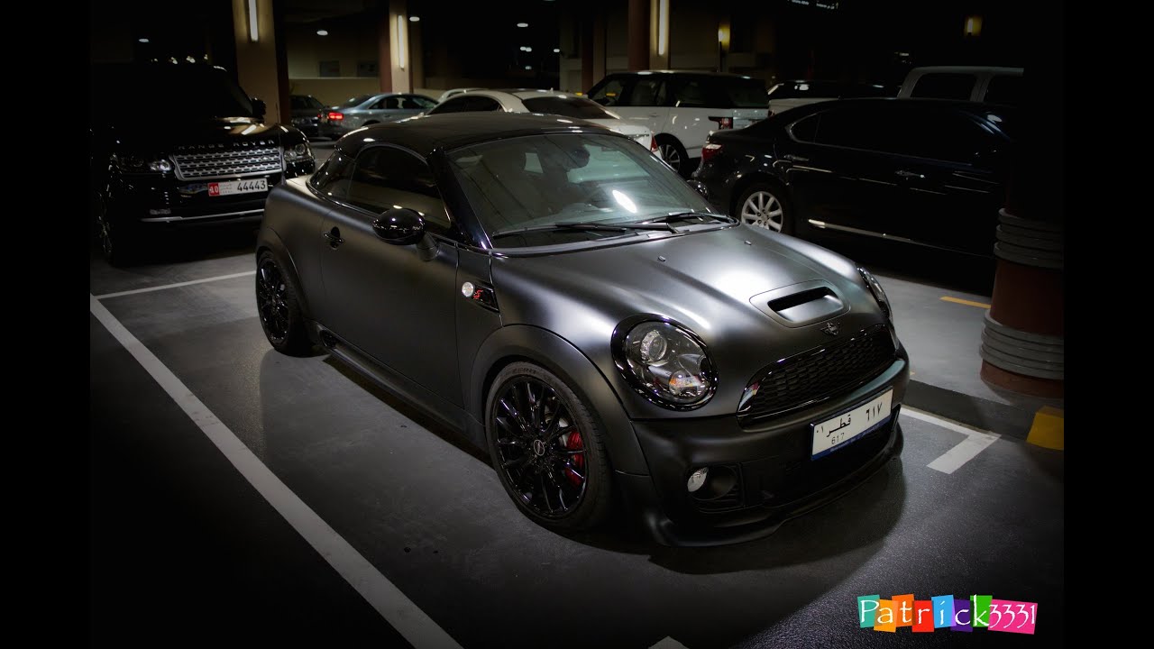 matte black Mini Coupe Cooper S with Akrapovic exhaust