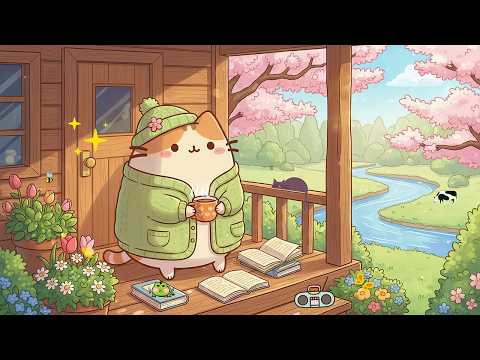 Mochi's Cozy Spring Café 🌸 Lofi Cat Music ✨ Cheerful Lofi Beats for Focus & Spring Vibes