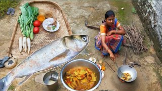 Tribe Women Cooking Fish Masala Curry With Radish