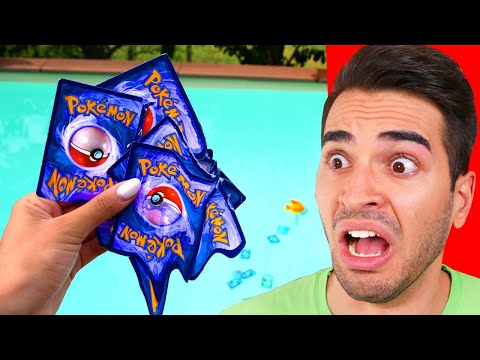 Prank on Molly - I throw her Pokémon cards in the pool.